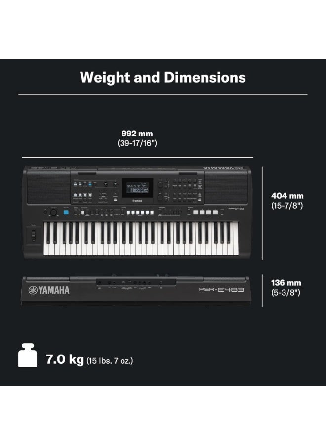 YAMAHA ياماها PSR-E483، لوحة مفاتيح محمولة بحساسية اللمس 61 مفتاح مع صوت، حامل موسيقي ومحول طاقة - Image 3